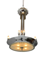 Art Deco Chandelier, Chrome & Glass, Dutch Design, 1930s